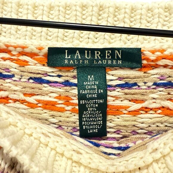 Lauren Ralph Lauren M Vintage Fair Isle Wool Cotton Nordic Sweater Knit Cozycore - Picture 2 of 6